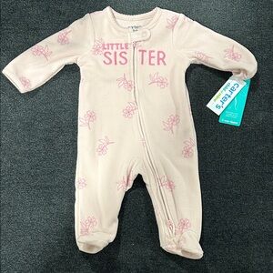 Carter's Pink Floral "Little Sister" Fleece Footie